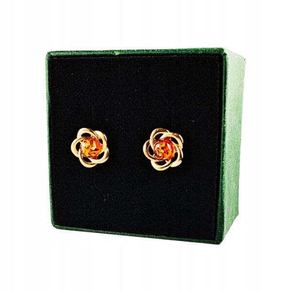 Kolczyki srebrne pozłacane z bursztynem