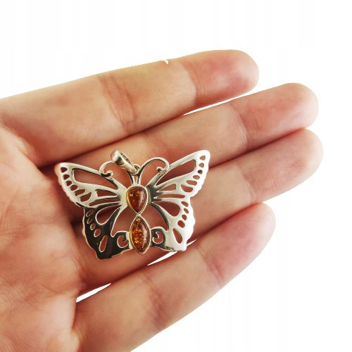 399ecdfac5a22a9a5f2d0002f0a8e549.jpg WISIOREK SREBRNY z CERTYFIKOWANYM BURSZTYNEM PIĘKNY DUŻY MOTYL SREBRO 925