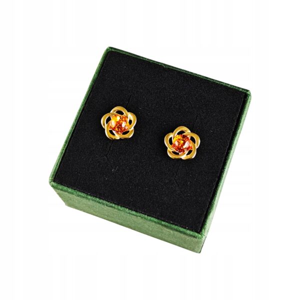 Kolczyki srebrne pozłacane z bursztynem