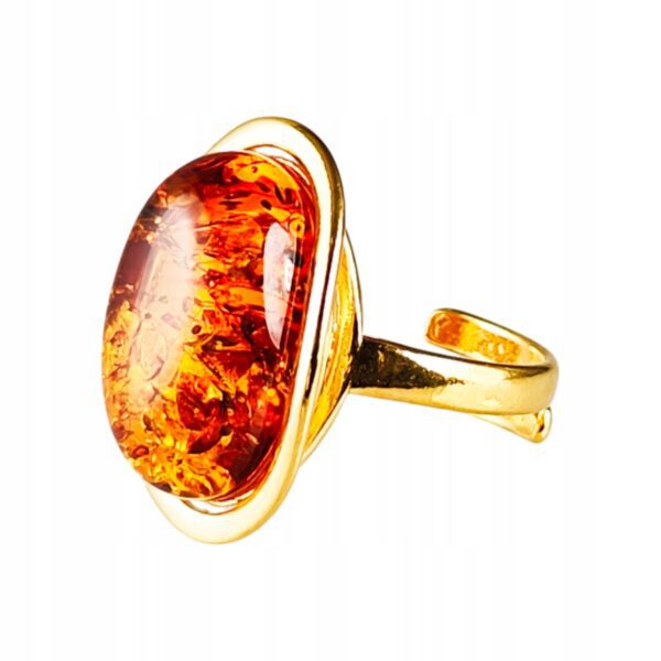 Pierścionek srebrny pozłacany z bursztynem - owalny klasyczny