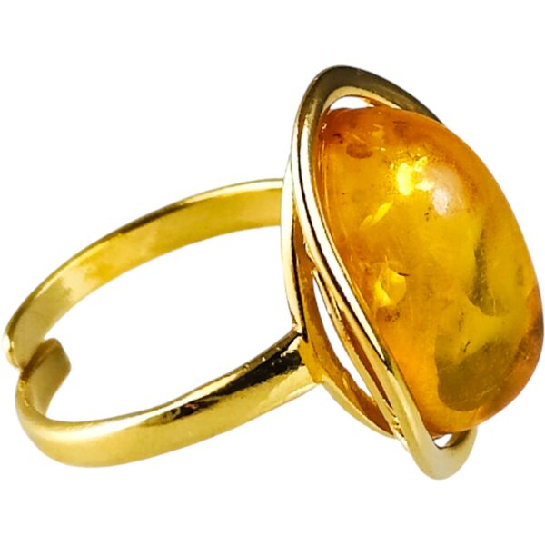 Pierścionek srebrny pozłacany z bursztynem - owalny klasyczny