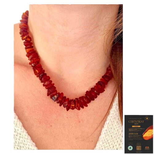 Naszyjnik z Surowego Bursztynu Certyfikowanego ręcznie wykonany na Tarczycę