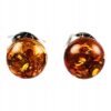 Kolczyki srebrne bursztynowe okrągłe - koniakowy bursztyn
