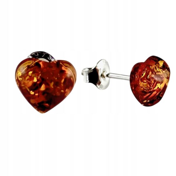 4a1128b6f8c280a5f2cb1a6f205e4de3.jpg Kolczyki srebrne bursztynowe serduszka - koniakowy bursztyn