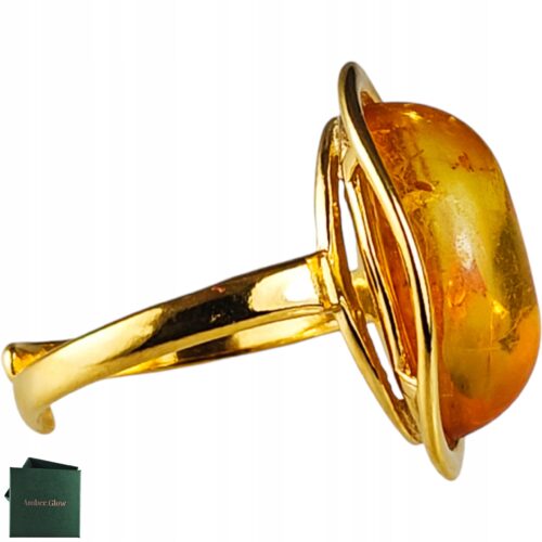 4ae5f622168f9e2935ffa285d7b81bdf.jpg Pierścionek srebrny pozłacany z bursztynem - owalny klasyczny