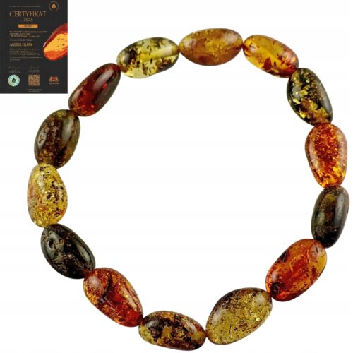 Bransoletka z certyfikowanym bursztynem - bursztyn szlifowany - Bransoletka na gumce