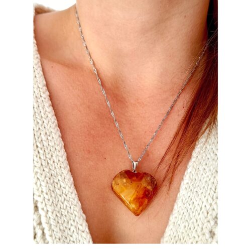 WISIOREK SREBRNY SERCE z CERTYFIKOWANYM Bursztynem PIĘKNY Srebro 925