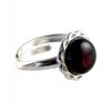 Pierścionek srebrny regulowany z wiśniowym bursztynem - okrągły delikatny