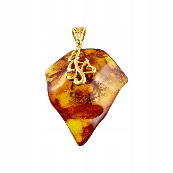 509796fdd5d7d934e069d6bc834a4284.jpg WISIOREK ZŁOTY z CERTYFIKOWANYM Bursztynem na PREZENT Srebro Pozłacane 925