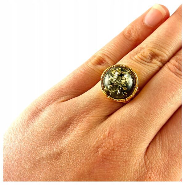 525080b9e46fd9c67d56045e9c8eddfc.jpg PIERŚCIONEK ZŁOTY REGULOWANY z CERTYFIKOWANYM BURSZTYNEM Srebro Pozłacane