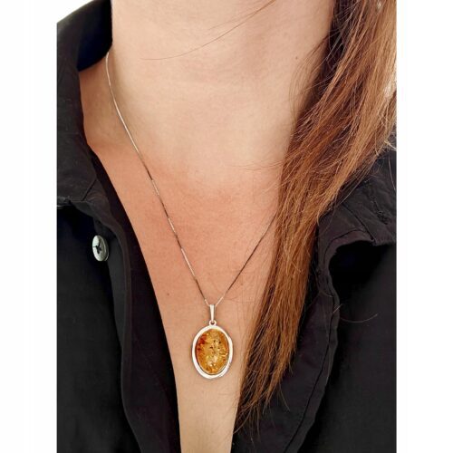 WISIOREK SREBRNY z DUŻYM CERTYFIKOWANYM Bursztynem Srebro ELEGANCKA PIĘKNA