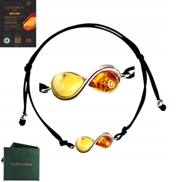 56c51ff1ebdea9924d2702987478a153.jpg BRANSOLETKA SREBRNA na Sznurku NIESKOŃCZONOŚĆ z CERTYFIKOWANYM Bursztynem