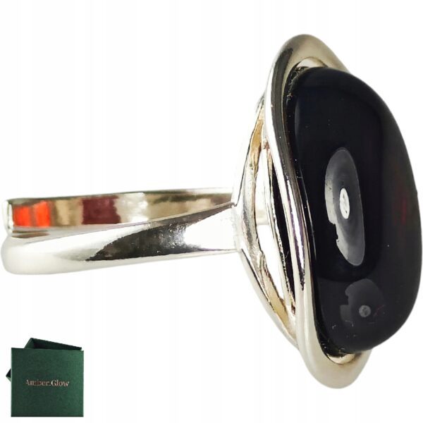 Pierścionek srebrny z bursztynem - owalny klasyczny