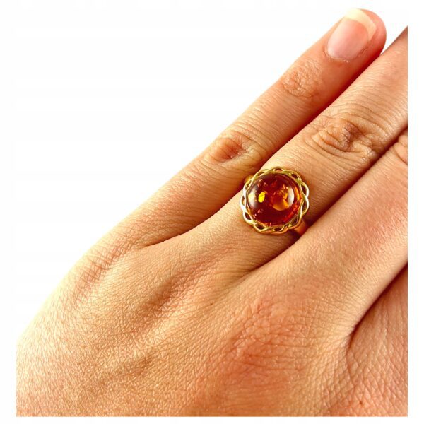 57790f8ac899899b016a0e143b08a427.jpg PIERŚCIONEK ZŁOTY MODNY z Bursztynem SREBRO 925 Pozłacane Regulowany PIĘKNY