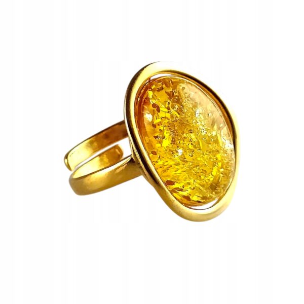 5aa572ea5c9e63e67c6e2c0a030eb220.jpg ZŁOTY PIERŚCIONEK z CERTYFIKOWANYM Bursztynem SREBRO Pozłacane Regulowany