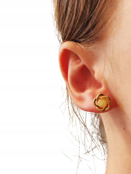 Kolczyki srebrne pozłacane z bursztynem