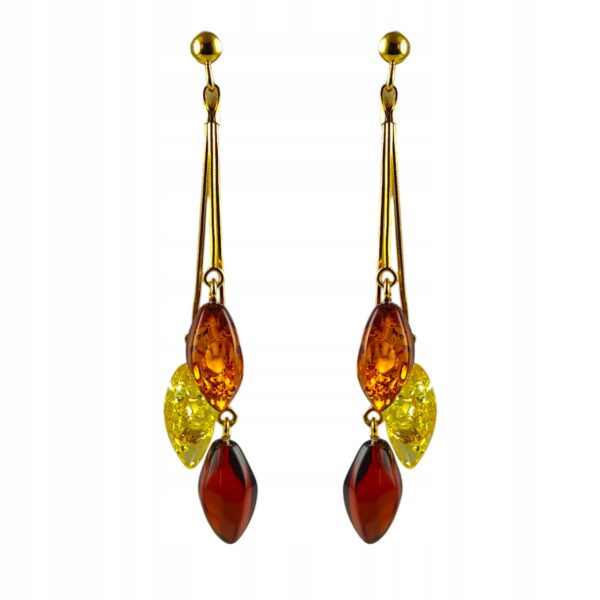 5e736e431b0535267c0cb61ac7b189cf.jpg Kolczyki złote z bursztynem - piękne wiszące kolczyki na sztyft - srebro pozłacane