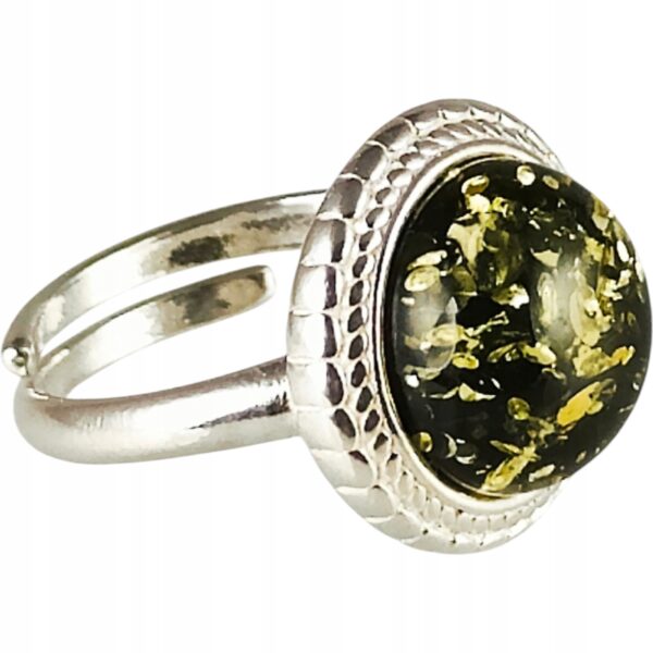 Pierścionek srebrny z bursztynem - okrągły