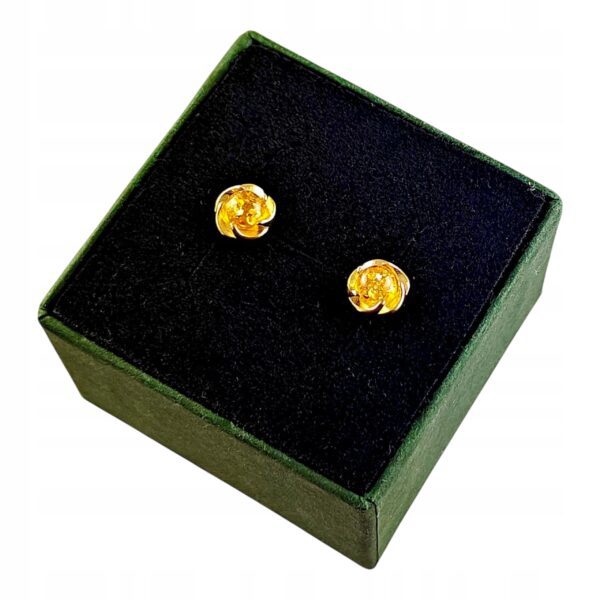 KOLCZYKI ZŁOTE z CERTYFIKOWANYM BURSZTYNEM Srebro Pozłacane 925 ŚLICZNE