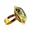 Pierścionek złoty regulowany z zielonym bursztynem - owalny klasyczny - srebro pozłacane
