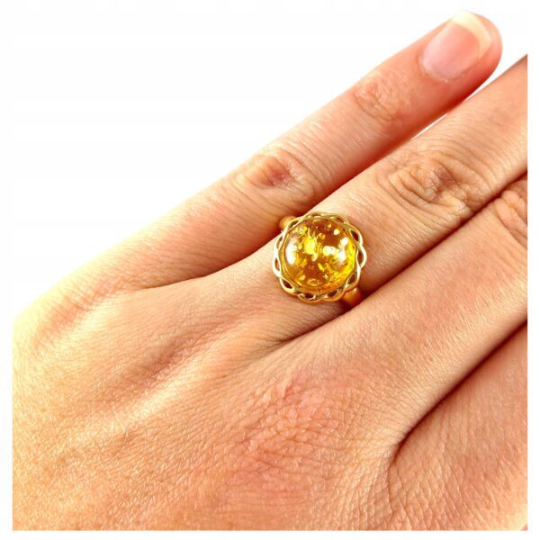 6d1656b9614cc254a6b0efd6ba83a478.jpg PIERŚCIONEK ZŁOTY MODNY z Bursztynem SREBRO 925 Pozłacane Regulowany PIĘKNY