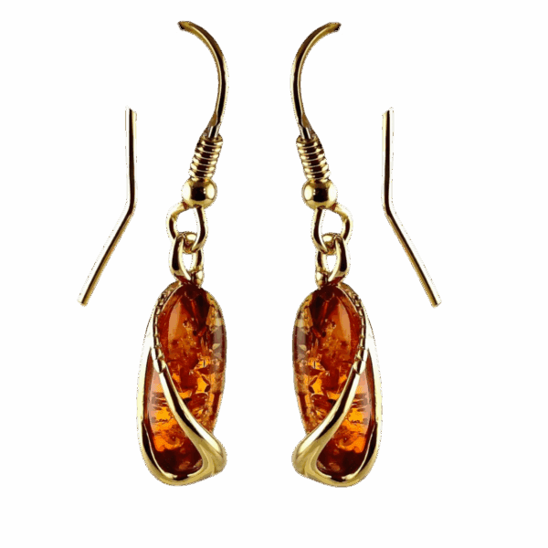 Kolczyki srebrne pozłacane z bursztynem