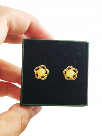 Kolczyki srebrne pozłacane z bursztynem