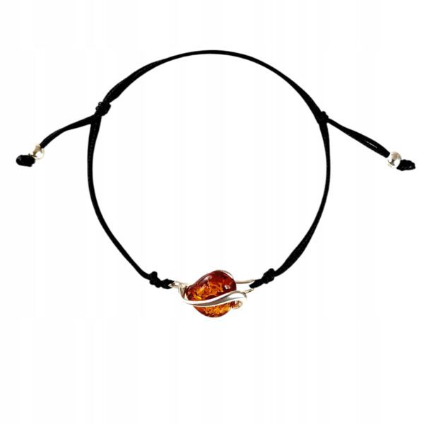 72fd52c65e0a47ea55b3ecd0373d87ae.jpg BRANSOLETKA SREBRNA na Sznurku SERCE z CERTYFIKOWANYM Bursztynem ŚLICZNE