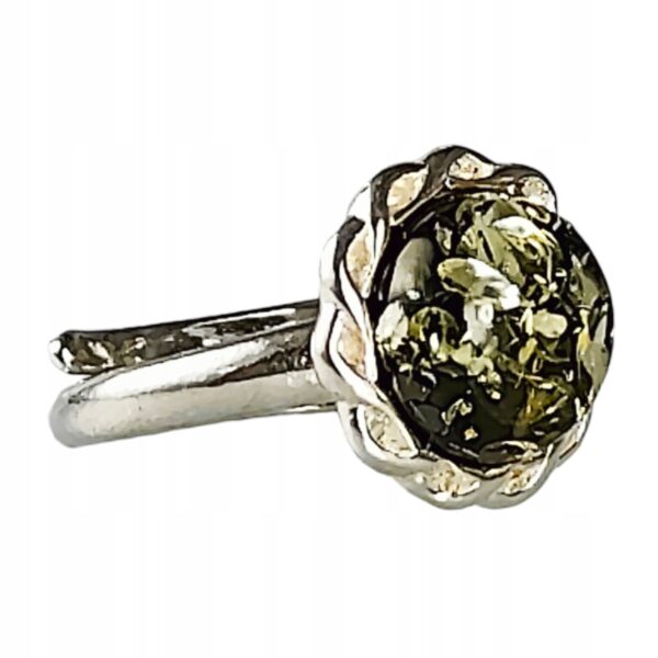 Pierścionek srebrny z bursztynem - okrągły delikatny