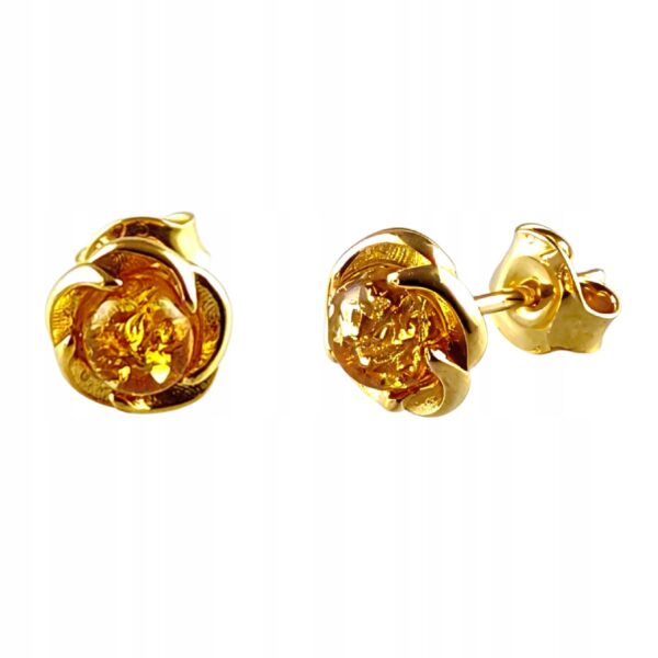 KOLCZYKI ZŁOTE z CERTYFIKOWANYM BURSZTYNEM Srebro Pozłacane 925 ŚLICZNE