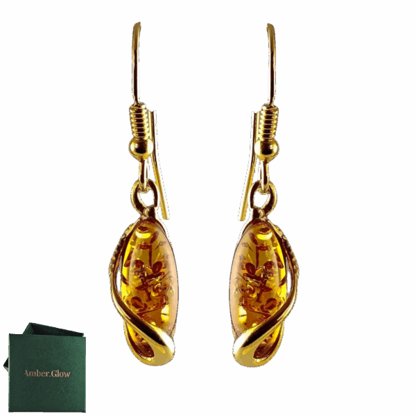 Kolczyki srebrne pozłacane z bursztynem