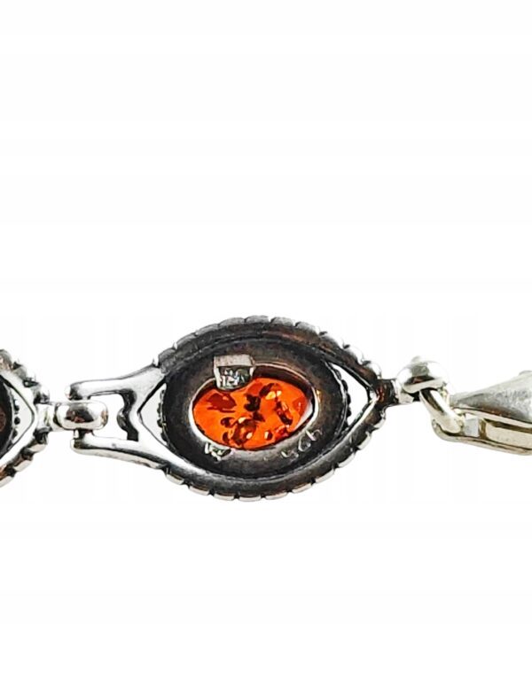 Bransoletka srebrna oksydowana z bursztynem - kolorowa - delikatna piękna