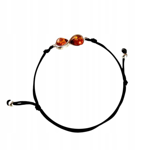 7fb2973e68c0f6ba6151b3fc38fee1e9.jpg BRANSOLETKA SREBRNA na Sznurku NIESKOŃCZONOŚĆ z CERTYFIKOWANYM Bursztynem