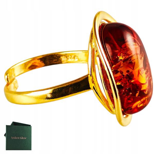Pierścionek srebrny pozłacany z bursztynem - owalny klasyczny