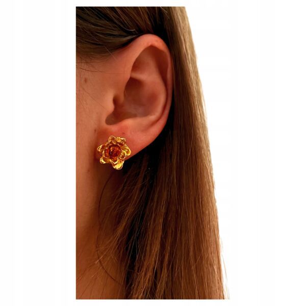 KOLCZYKI ZŁOTE z CERTYFIKOWANYM Bursztynem ŚLICZNE SREBRO POZŁACANE 925