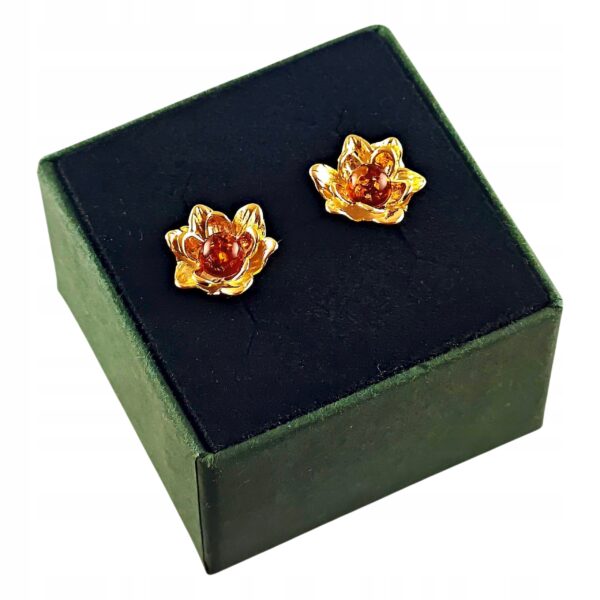 KOLCZYKI ZŁOTE z CERTYFIKOWANYM Bursztynem ŚLICZNE SREBRO POZŁACANE 925