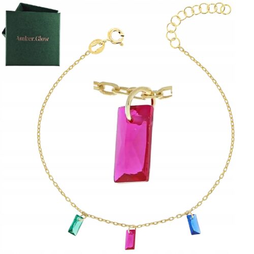 BRANSOLETKA ZŁOTA KOLOROWE CYRKONIE SREBRO POZŁACANE DELIKATNA NA PREZENT