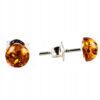 Kolczyki srebrne bursztynowe okrągłe - koniakowy bursztyn