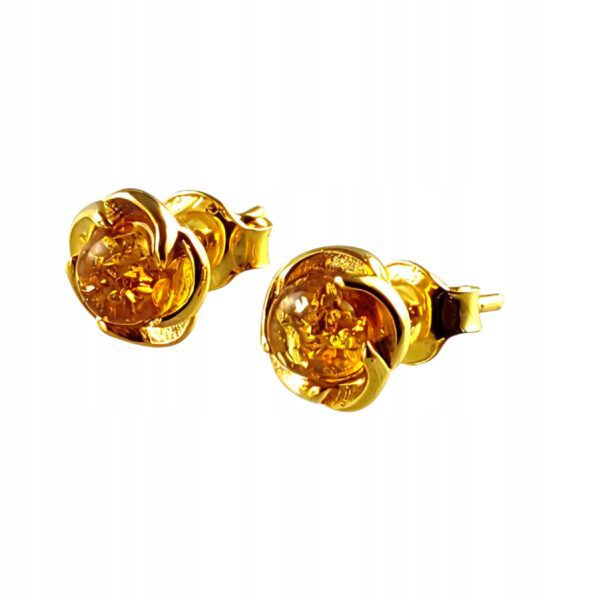 KOLCZYKI ZŁOTE z CERTYFIKOWANYM BURSZTYNEM Srebro Pozłacane 925 ŚLICZNE
