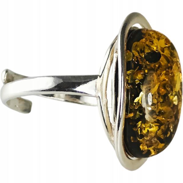 Pierścionek srebrny z bursztynem - owalny klasyczny