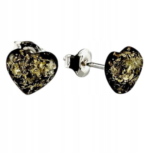 Kolczyki srebrne bursztynowe serduszka - zielony bursztyn