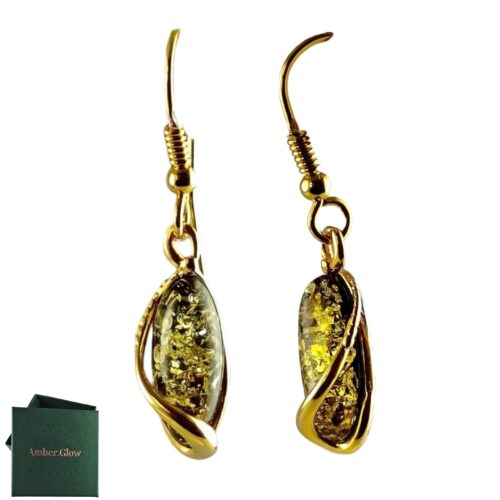 Kolczyki srebrne pozłacane z bursztynem