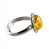 Pierścionek srebrny regulowany z cytrynowym bursztynem - okrągły delikatny