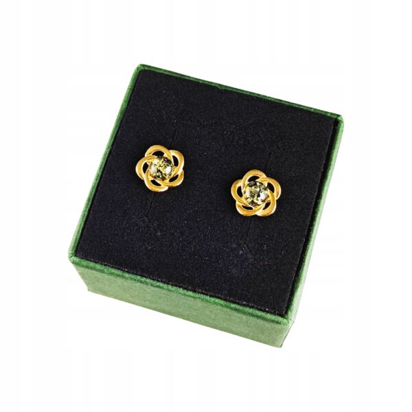 Kolczyki srebrne pozłacane z bursztynem