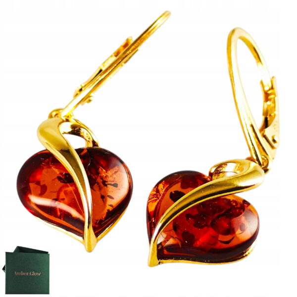 963721687d38414fc19e1d929cda02b0.jpg Kolczyki srebrne pozłacane serduszka z bursztynem - wiszące