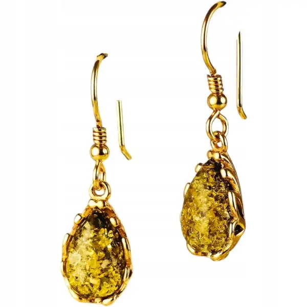 Kolczyki złote z bursztynem z koronkowym zdobieniem - srebro pozłacane