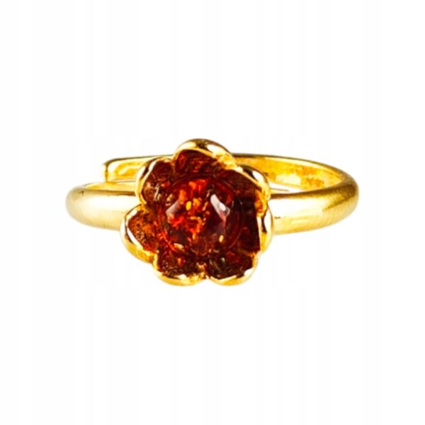 Pierścionek srebrny pozłacany z bursztynem - kwiatek