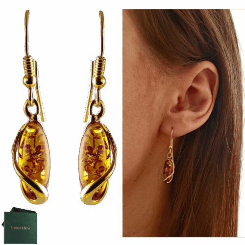 Kolczyki srebrne pozłacane z bursztynem