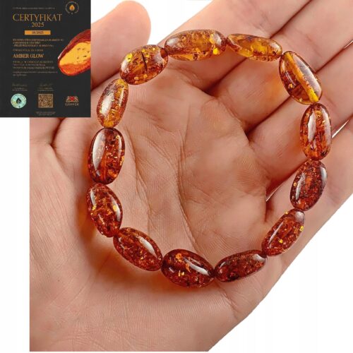 Bransoletka z certyfikowanym bursztynem - bursztyn szlifowany - Bransoletka na gumce