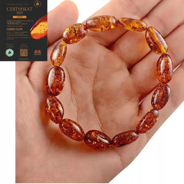 Bransoletka z certyfikowanym bursztynem - bursztyn szlifowany - Bransoletka na gumce